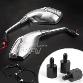 Fist sandblasting chrome LED mirrors for 8mm scooters and motorcycles