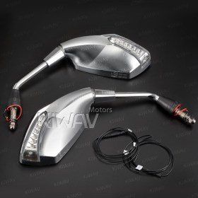 Fist sandblasting chrome LED mirrors compatible with Harley Davidson with auxiliary LED running light