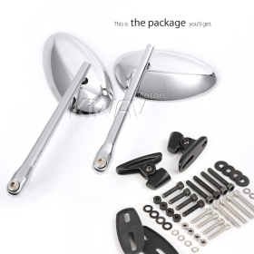 OvalII chrome fairing mount mirrors w/ black adapter compatible with Ducati Panigale