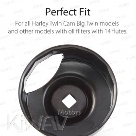 Oil filter cap wrench compatible with Harley Davidson with 76mm x 14 flutes (crank sensor)