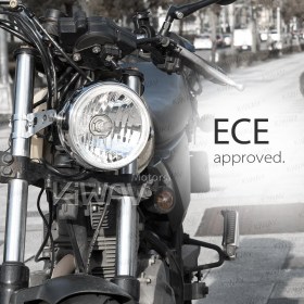 バイク用ヘッドライトアセンブリ　5-3/4インチ　ECE認証　クロム　サイドマウント　左ハンドル/右側通行