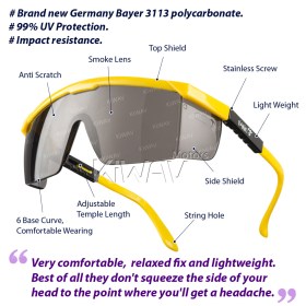 General purpose safety glasses VA200 yellow frame smoke lens 10 pcs VAWiK