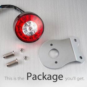 LED round tail light with silver mounting bracket & caps