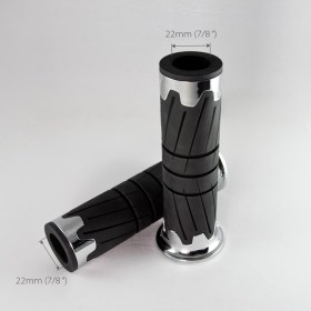 バイク用グリップ　ホイル　クロムのトリムリング付き　22mm二個セット