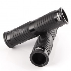 バイク用グリップ　ウェーブ　黒いアルミ飾り付き　22mmと25mmセット