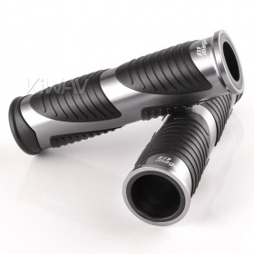 バイク用グリップ　ウェーブ　灰のアルミ飾り付き　22mmと25mmセット