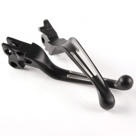 long slotted cut hand control levers matte black and silver compatible with Harley Davidson  '96-'03 XL '96-'17 Dyna®  '96-'14 Softail® and '96-'07 Touring models